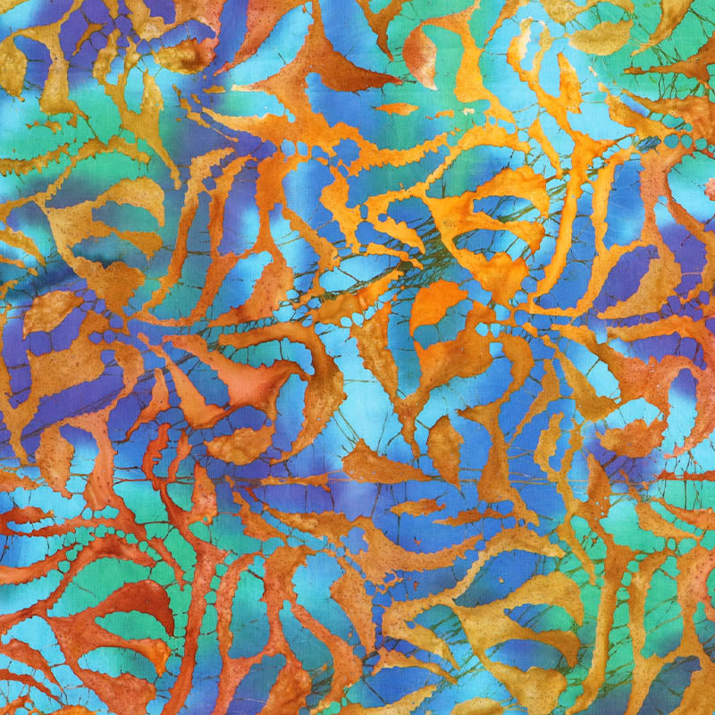 100% Cotton Batik Fabric - Bright Blue and Dark Orange