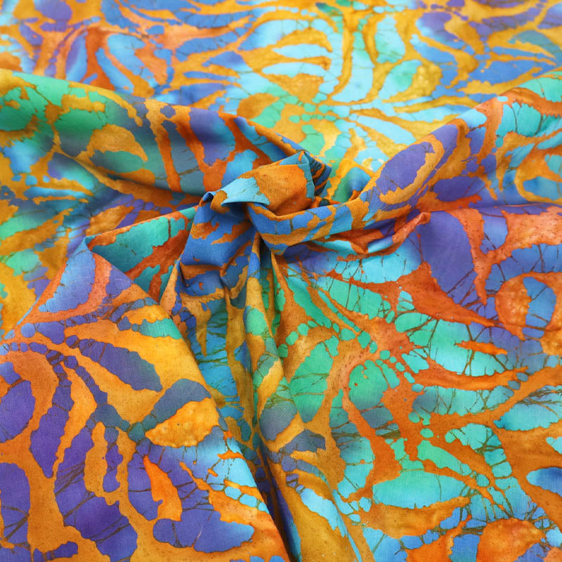 100% Cotton Batik Fabric - Bright Blue and Dark Orange