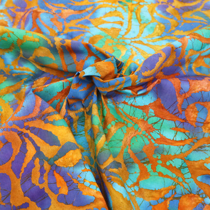 100% Cotton Batik Fabric - Bright Blue and Dark Orange
