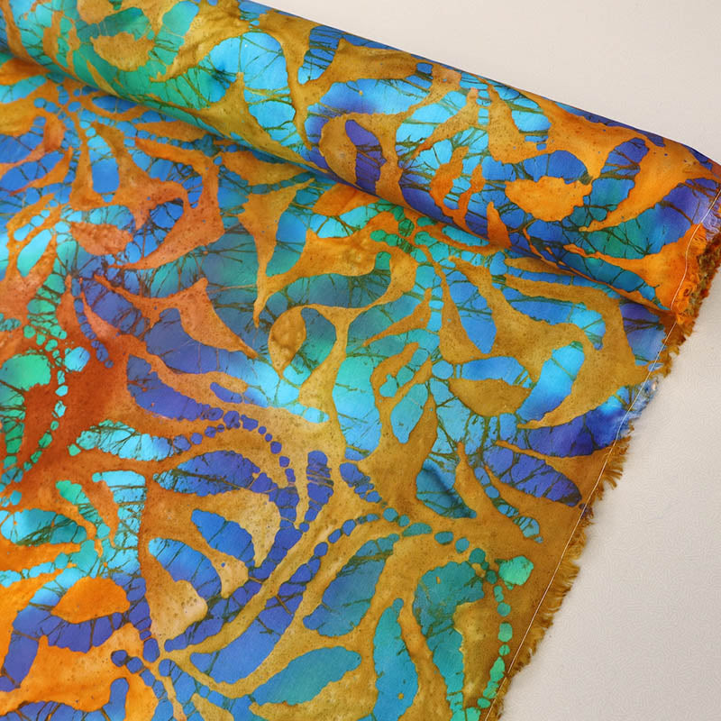 100% Cotton Batik Fabric - Bright Blue and Dark Orange