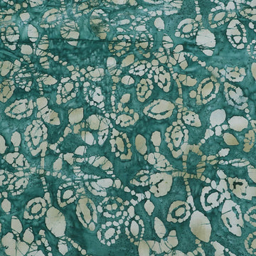 100% Cotton Dark Green Batik Fabric - Grey Leaf and Floral