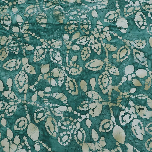100% Cotton Dark Green Batik Fabric - Grey Leaf and Floral