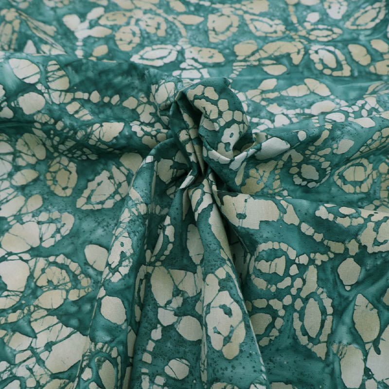 100% Cotton Dark Green Batik Fabric - Grey Leaf and Floral