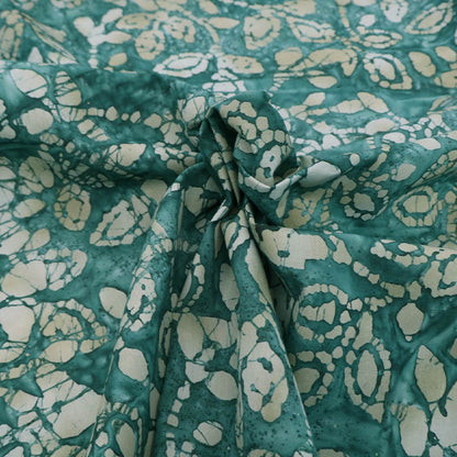 100% Cotton Dark Green Batik Fabric - Grey Leaf and Floral