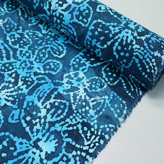 100% Cotton  Navy Blue and Turquoise Batik Fabric