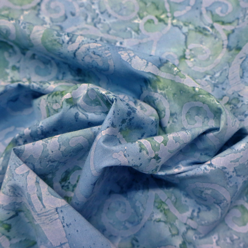 Blue, Grey and Green 100% cotton Batik Fabric 