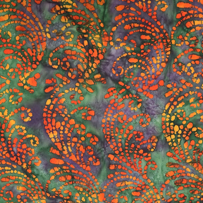 100% Indian Cotton Batik  Batik Fabric - Green and Orange
