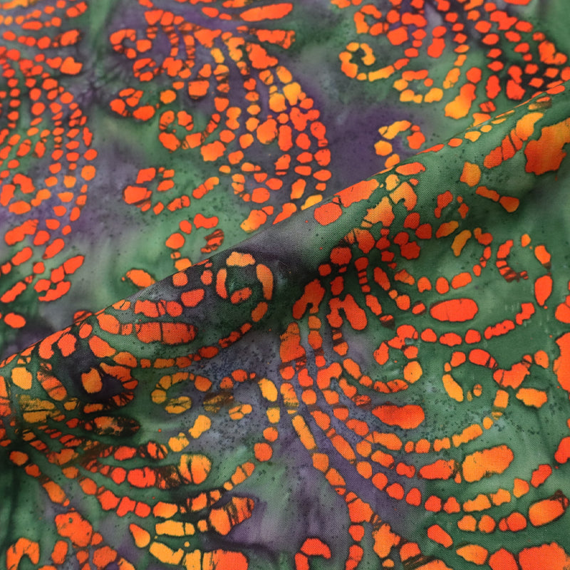 100% Indian Cotton Batik  Batik Fabric - Green and Orange