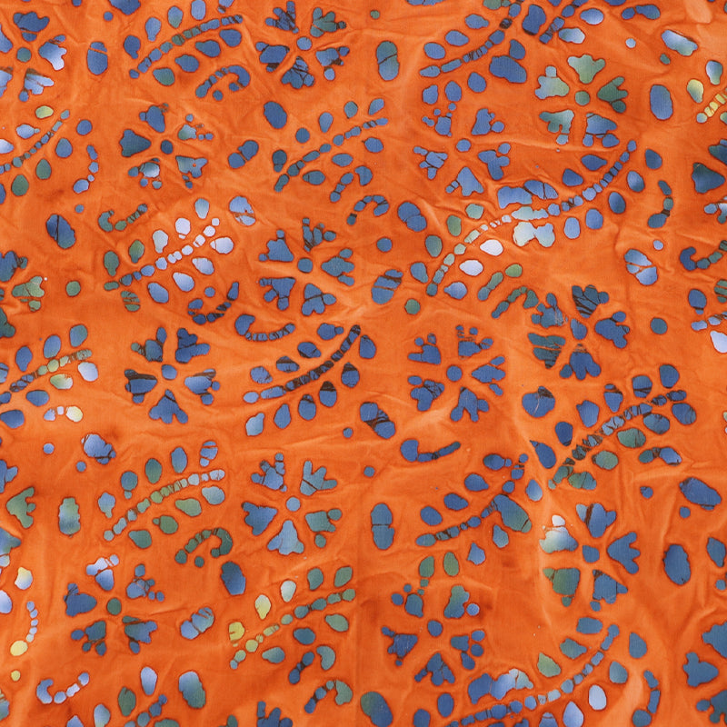 100% Cotton Batik  Fabric - Orange and Blue