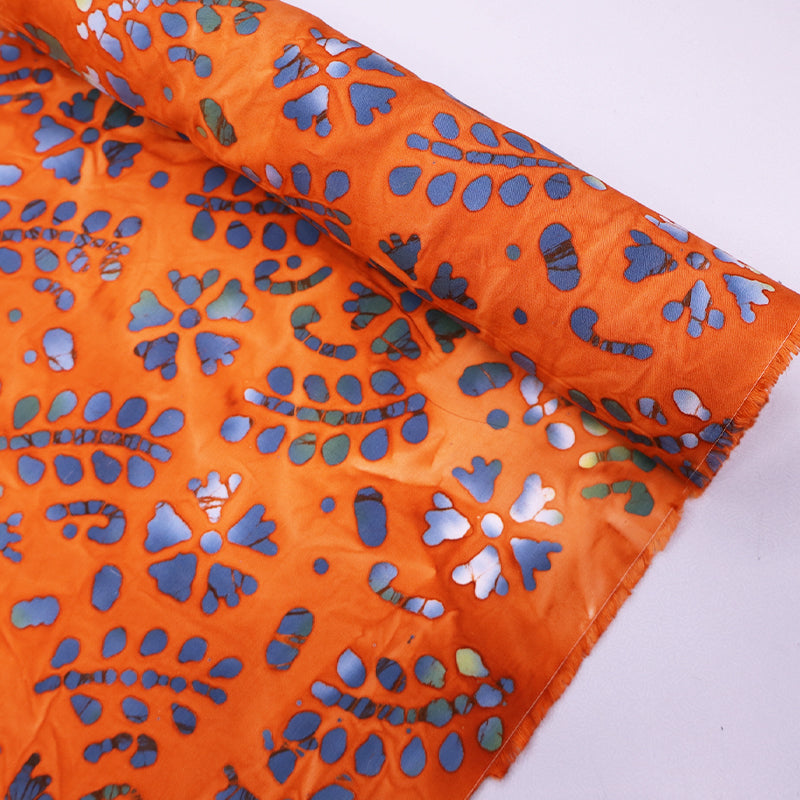 100% Cotton Batik  Fabric - Orange and Blue