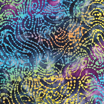 100% Cotton Navy Blue Batik Fabric with multicoloured swirling design
