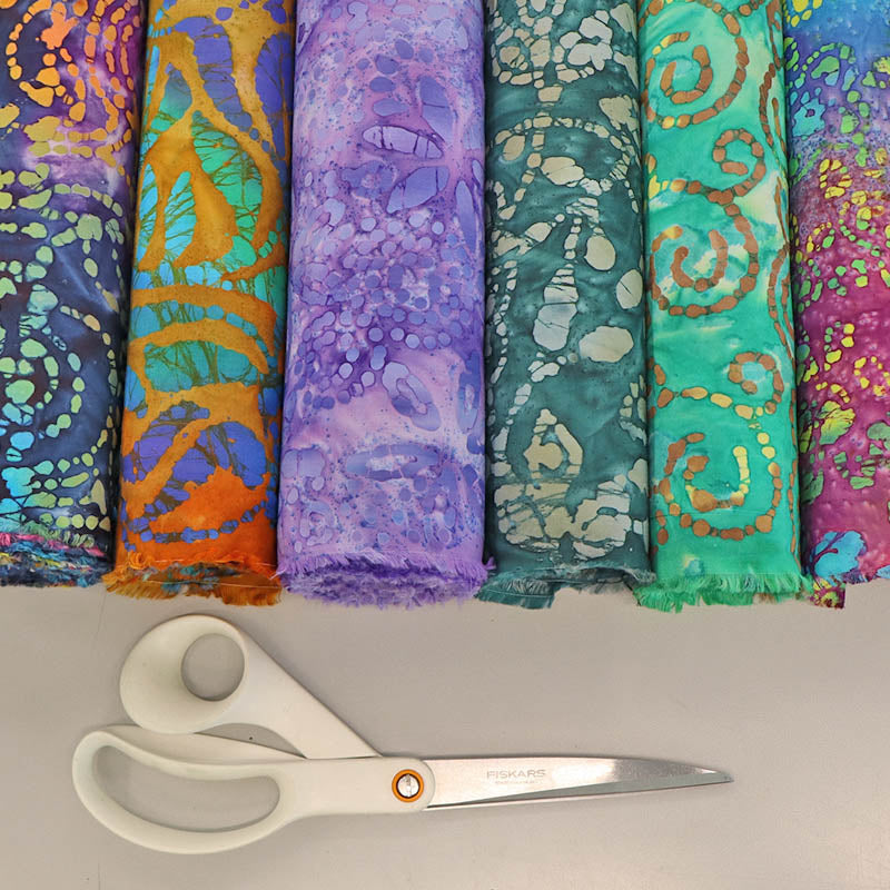 6 different rolls of multicoloured 100% cotton batik fabrics