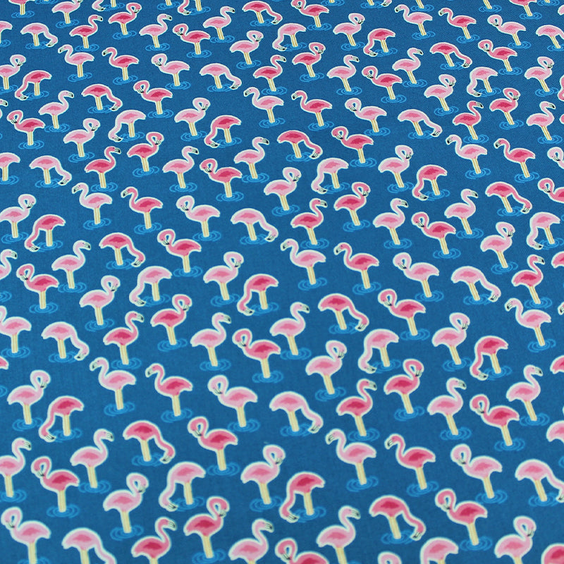 Blue Flamingo Print Cotton  Fabric