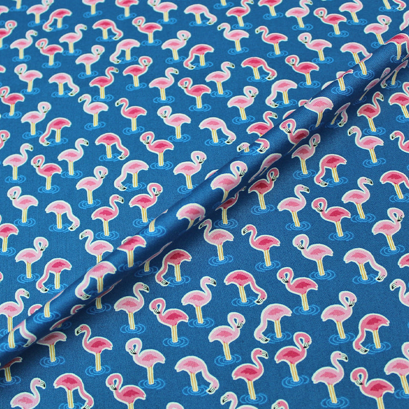 Blue Flamingo Print Cotton  Fabric