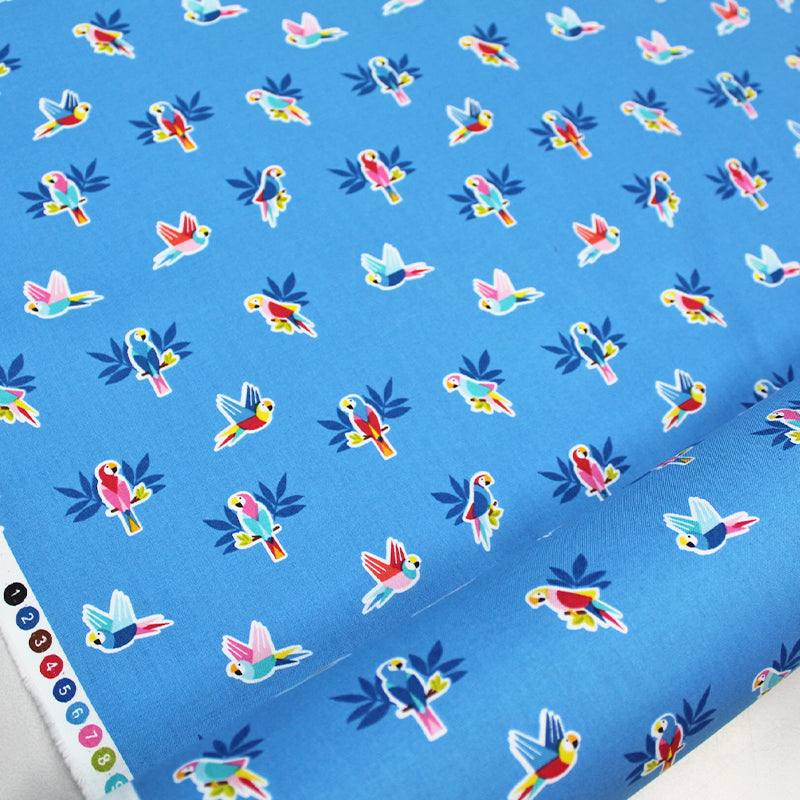 Blue Parrot Print Cotton  Fabric