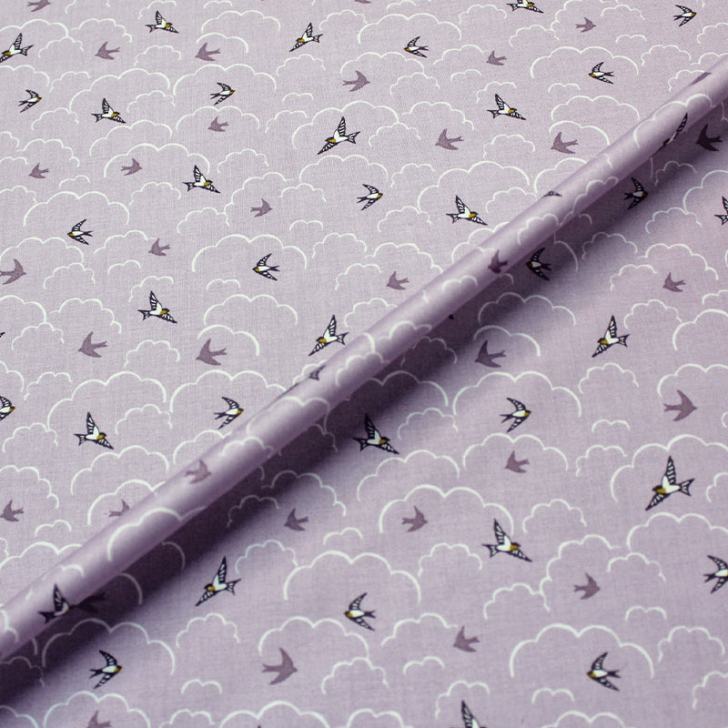 Lilac Bird Print Cotton Fabric