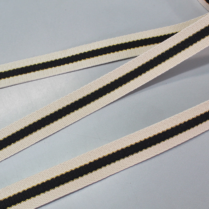 Black and Cream Stripe Cotton Webbing-30mm