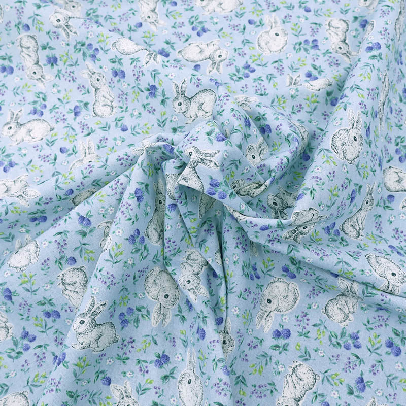 Blue Linen Look Cotton Fabric Flopsy Rabbit Fabrics Galore