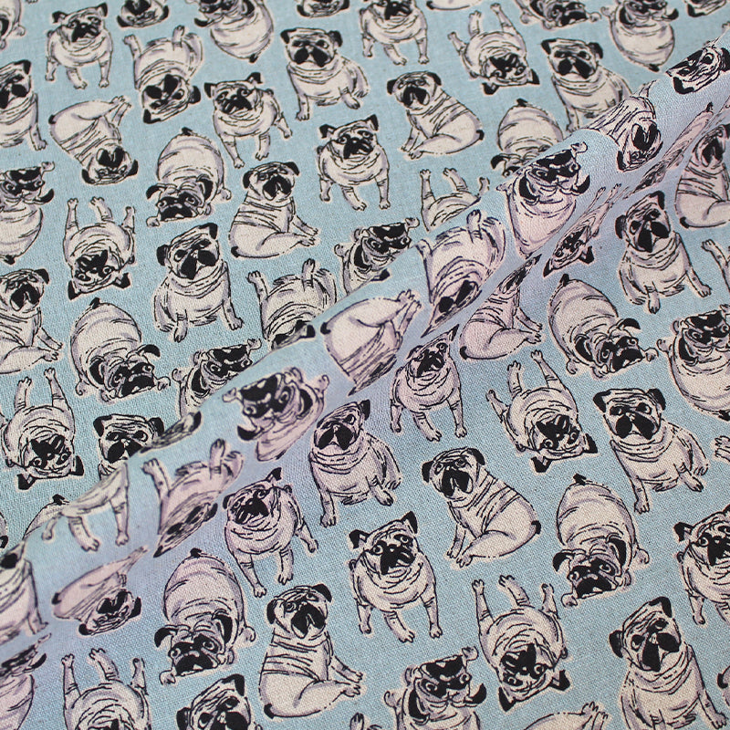 Pale Blue Dog Print Cotton Fabric Pugs Fabrics Galore