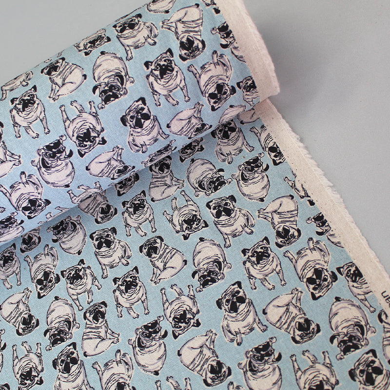 Pale Blue Dog Print Cotton Fabric Pugs Fabrics Galore