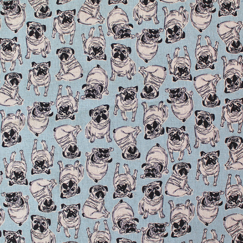 Pale Blue Dog Print Cotton Fabric Pugs Fabrics Galore