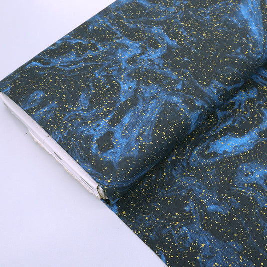 100% Cotton Christmas Fabric - Dark Blue black and Gold 
