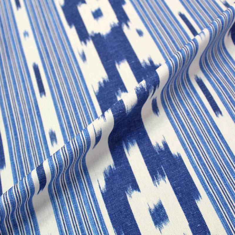 100% Cotton   Blue and White Ikat Furnishing Fabric