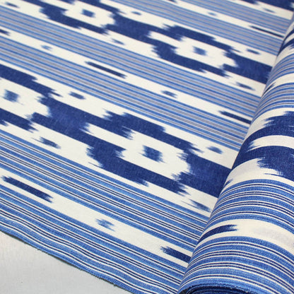 100% Cotton   Blue and White Ikat Furnishing Fabric