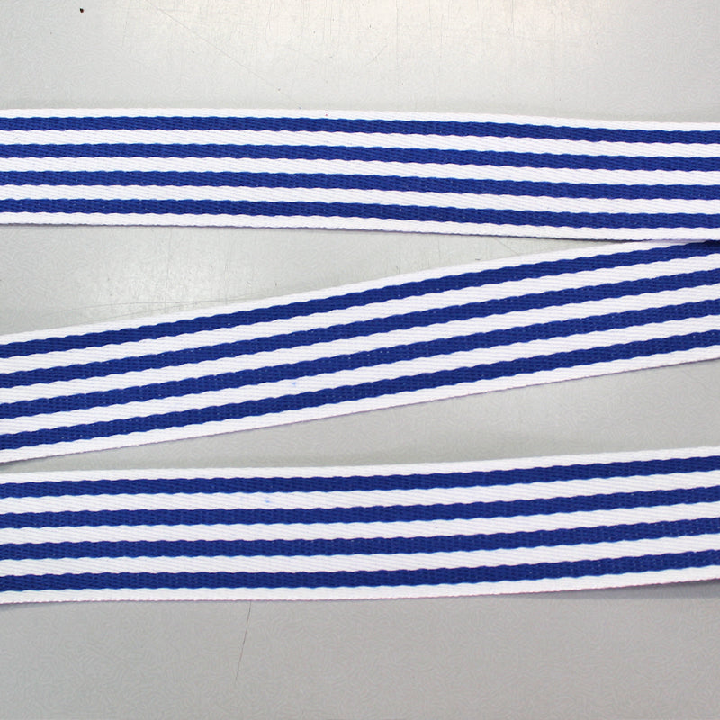 Blue and White Stripe Bag Webbing - 38mm