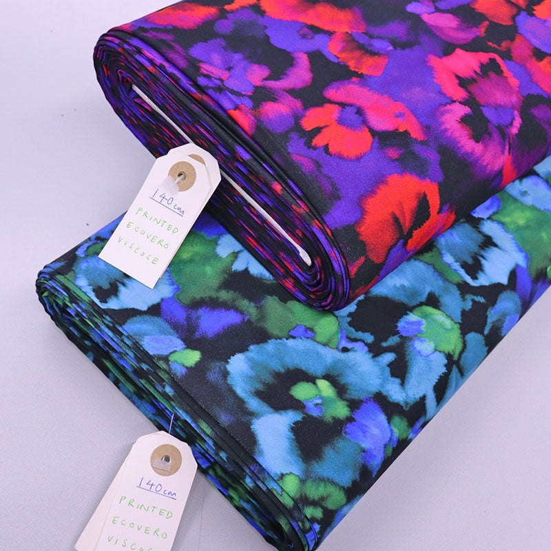 LENZING™ ECOVERO™ Viscose - Black and Blue - Blurred Pansy