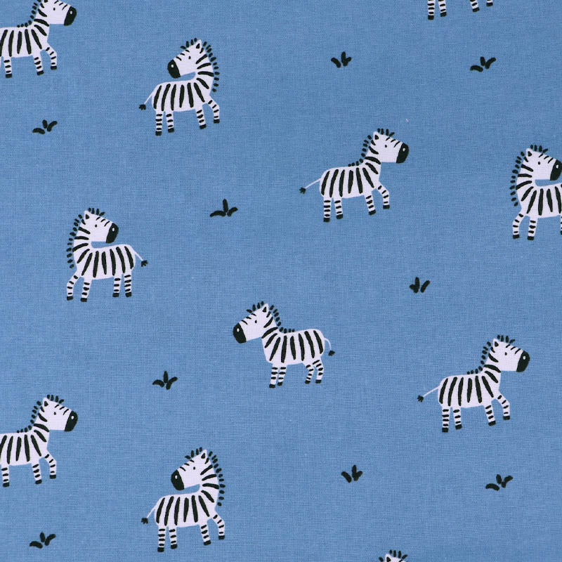 100% Cotton Blue Brushed Cotton Fabric - Zebra Print