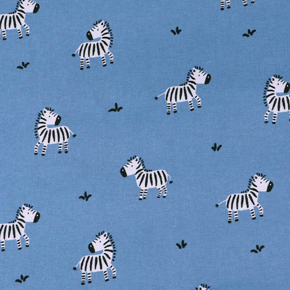 Brushed Cotton - Blue - Zebras