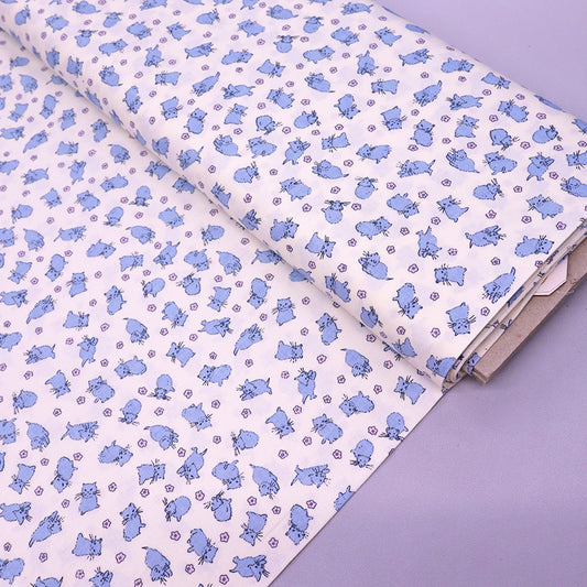 Brushed Cotton - CREAM - Blue Kittens
