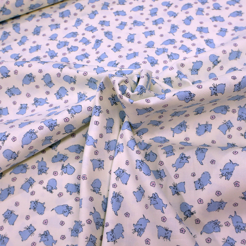 Brushed Cotton - CREAM - Blue Kittens