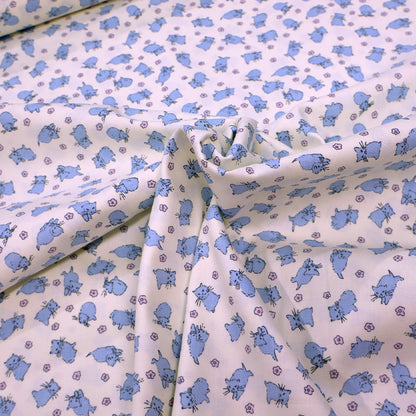 Brushed Cotton - CREAM - Blue Kittens