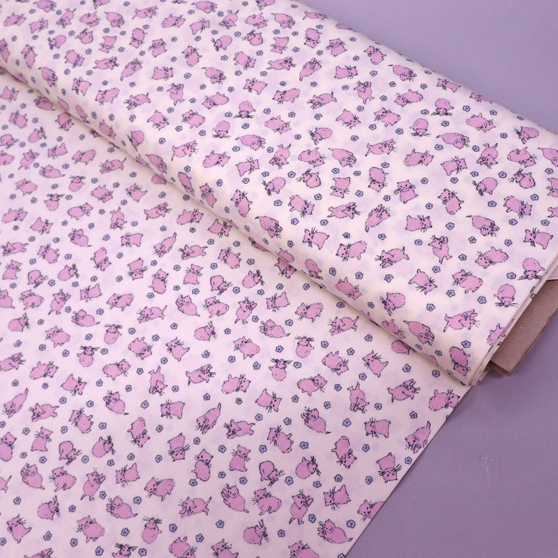 Brushed Cotton - CREAM - Pink Kittens