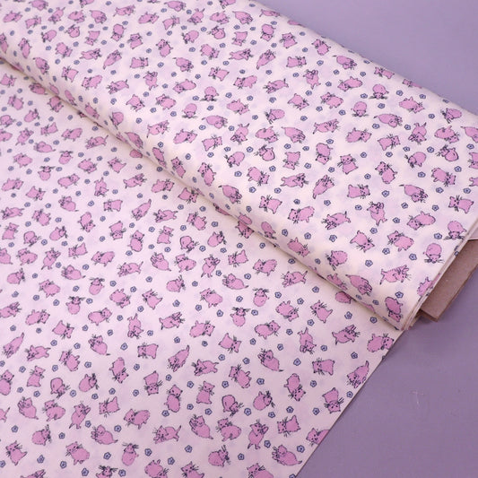 Brushed Cotton - CREAM - Pink Kittens