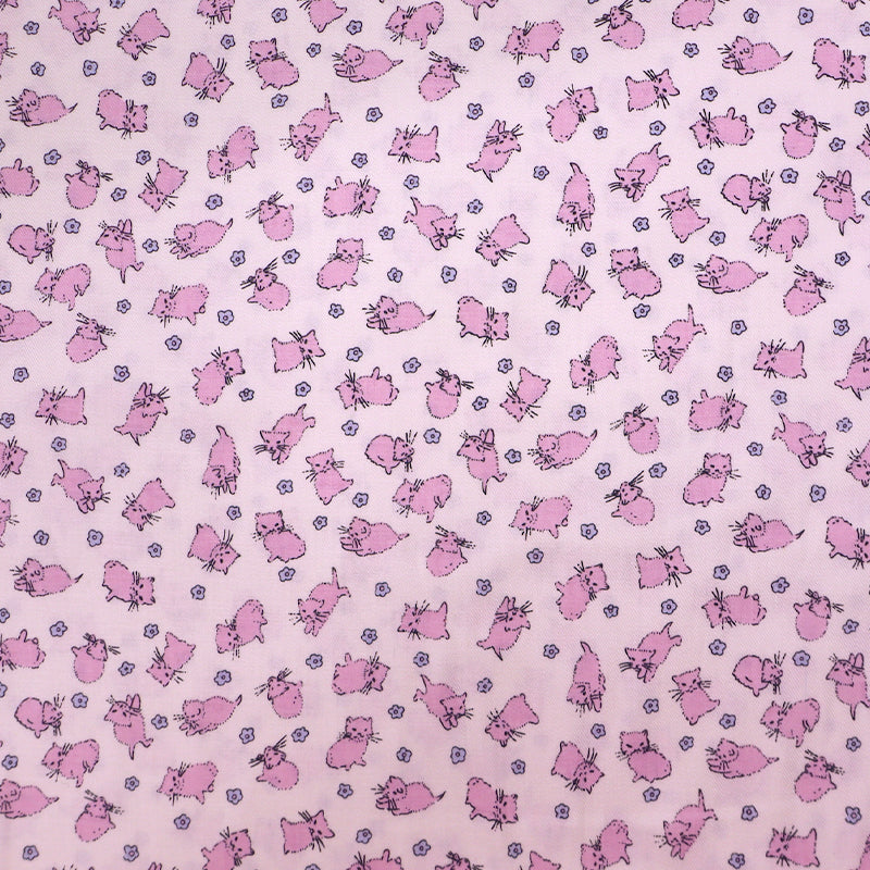 Brushed Cotton - CREAM - Pink Kittens