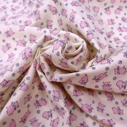 Brushed Cotton - CREAM - Pink Kittens