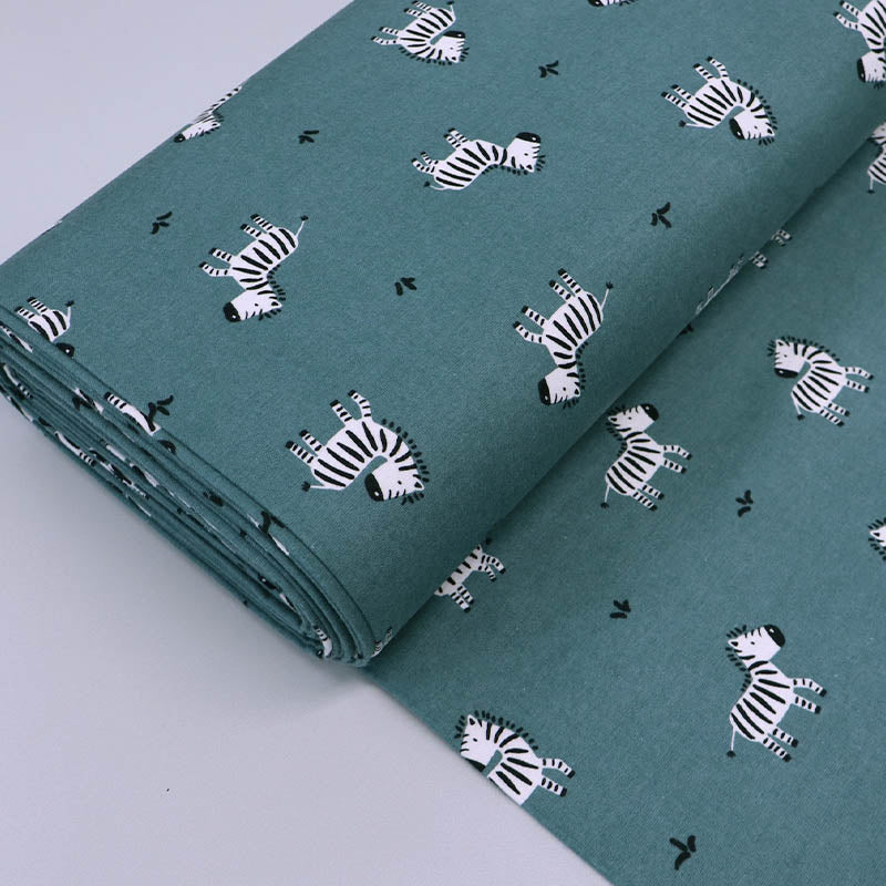 100% Cotton Green Brushed Cotton Fabric - Zebra Print