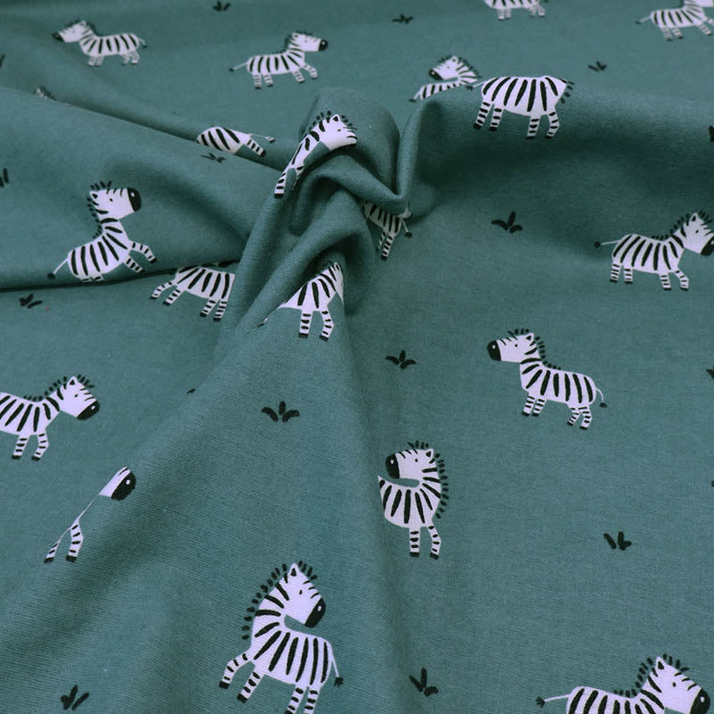 100% Cotton Green Brushed Cotton Fabric - Zebra Print