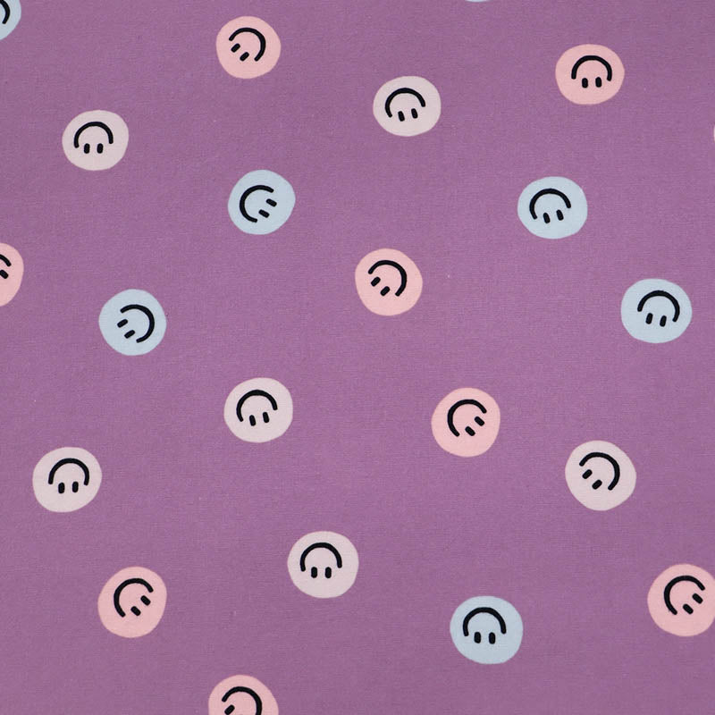 100% Cotton Purple Brushed Cotton Fabric - Smiley Faces