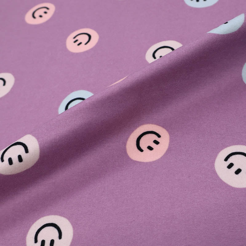100% Cotton Purple Brushed Cotton Fabric - Smiley Faces