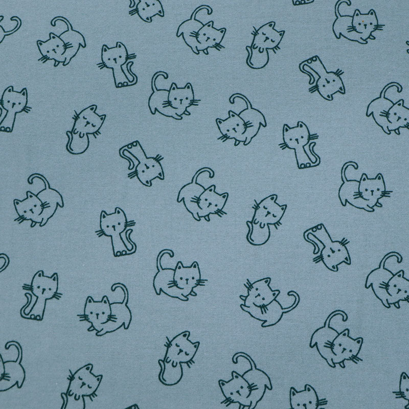 100% Cotton Blue Brushed Cotton Fabric - Cat Print