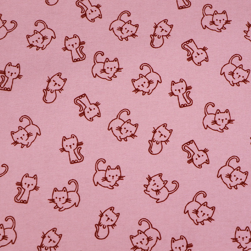 100% Cotton Pink Brushed Cotton Fabric - Cat Print
