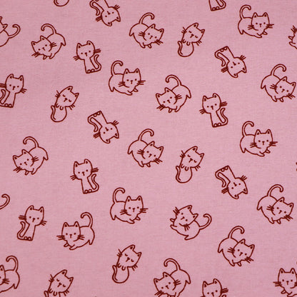 100% Cotton Pink Brushed Cotton Fabric - Cat Print