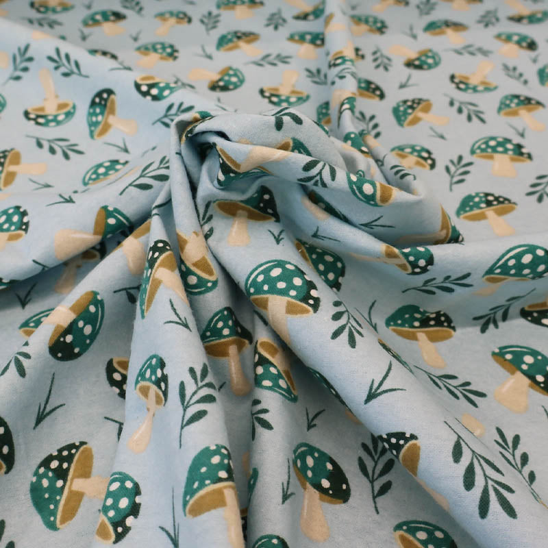 Brushed Cotton - Pale Blue - Turquoise Toadstools