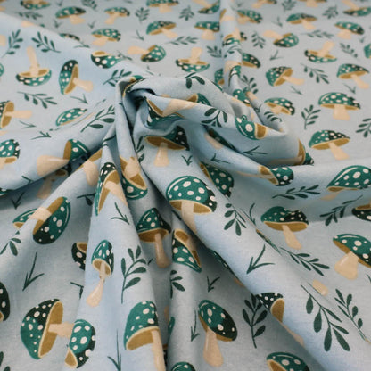 Brushed Cotton - Pale Blue - Turquoise Toadstools