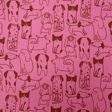 100% Cotton Pink Brushed Cotton Fabric - Dog print