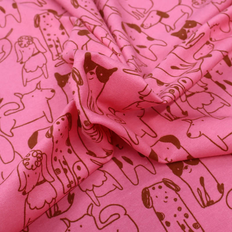 100% Cotton Pink Brushed Cotton Fabric - Dog print